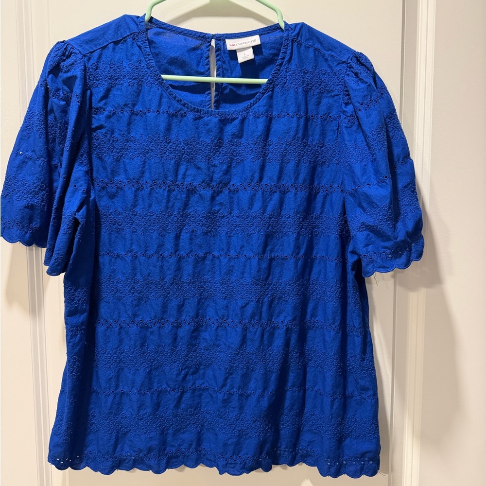 Liz Claiborne Royal Blue Eyelet Blouse